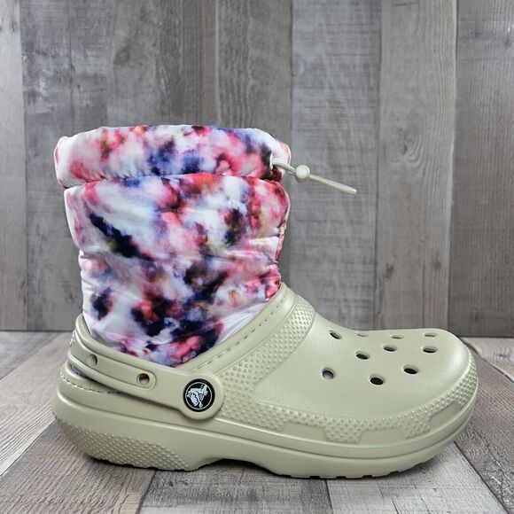 Crocs Classic Lined Neo Puff Tie Dye Boot Pull On Women's Size 6 Bone Beige Pink - Picture 8 of 13